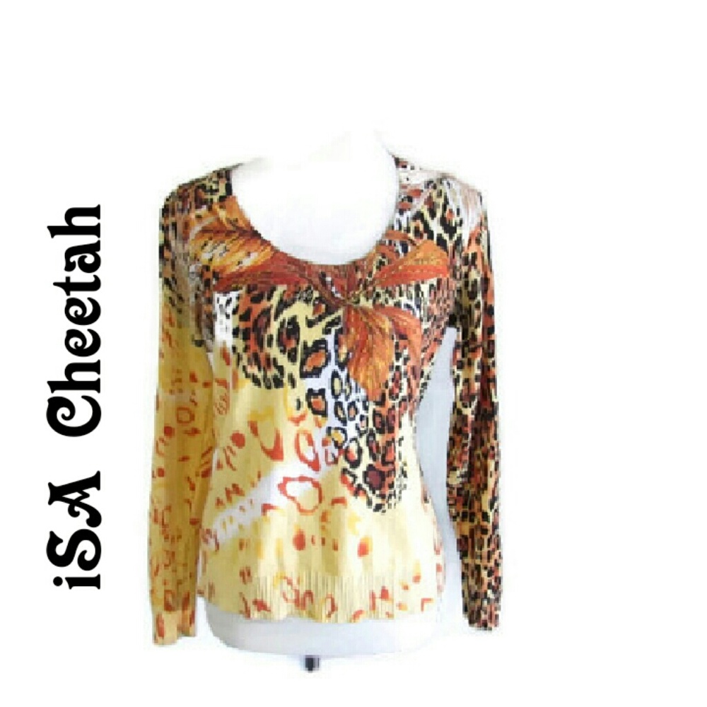 iSA Yellow Cheetah Print Top Sz S